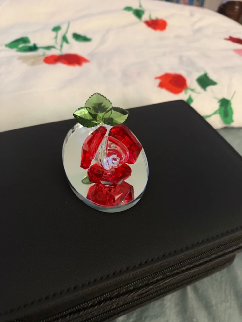 Glass Mirror Rose Crystal Decor